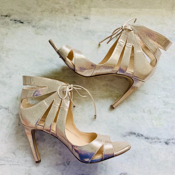 BGBGeneration Gold Cutout Lace Up Retro Heels - Picture 3 of 9